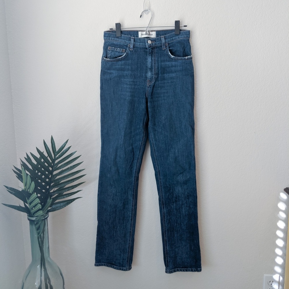 Reformation High Rise Straight Leg Jeans Blue